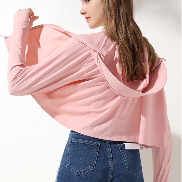 Women Ice Silk Hooded Tops For Cycling Fitness - Image 3